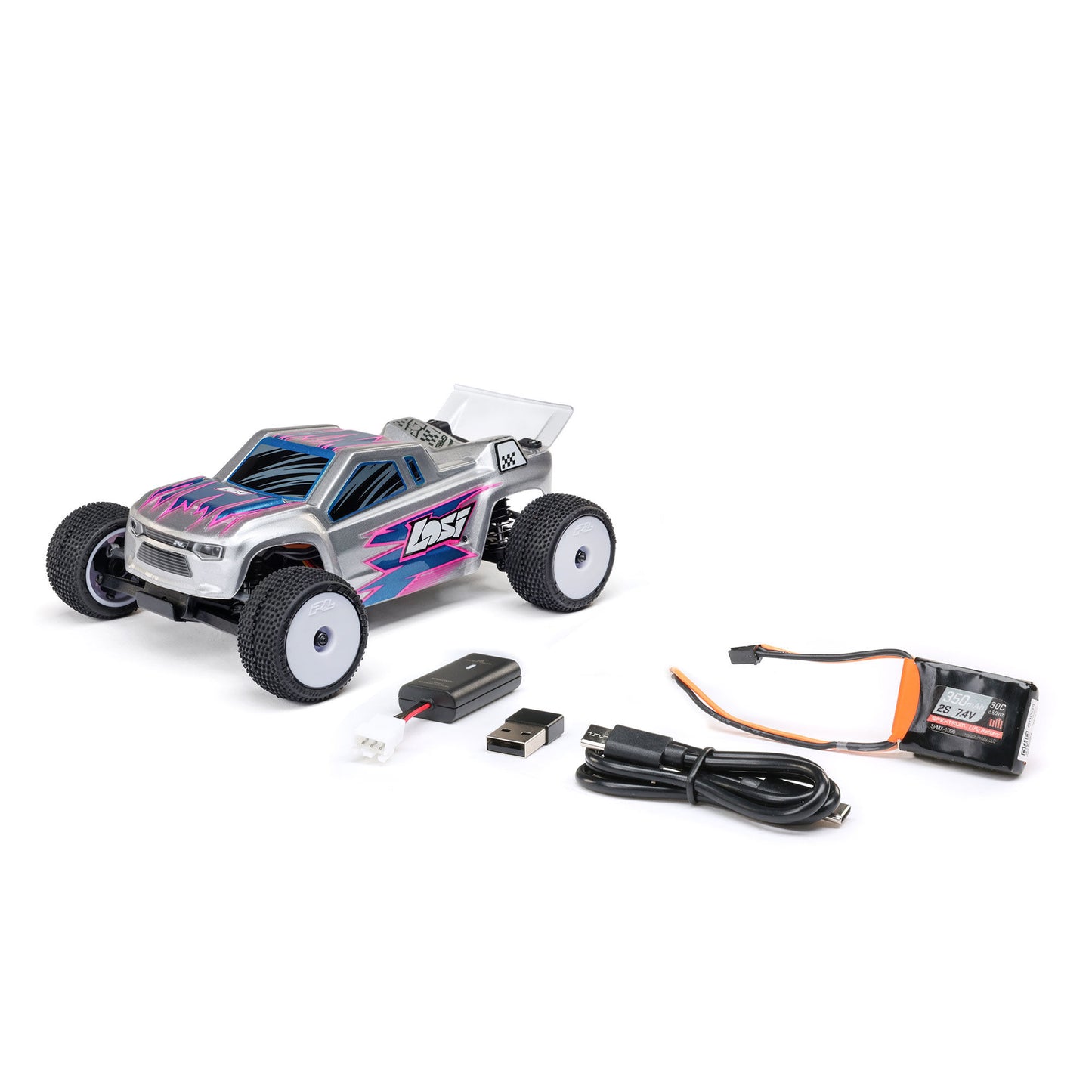 1/28 Micro-T 2S 2WD RTR Stadium Truck (Battery & Charger Included), Silver