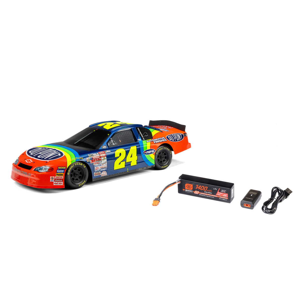 1/12 NASCAR RC Racecar Jeff Gordon No. 24 Dupont Chevrolet Monte Carlo, NASCAR 2S AWD RTR Brushed On-Road (Battery & Charger Included), Blue