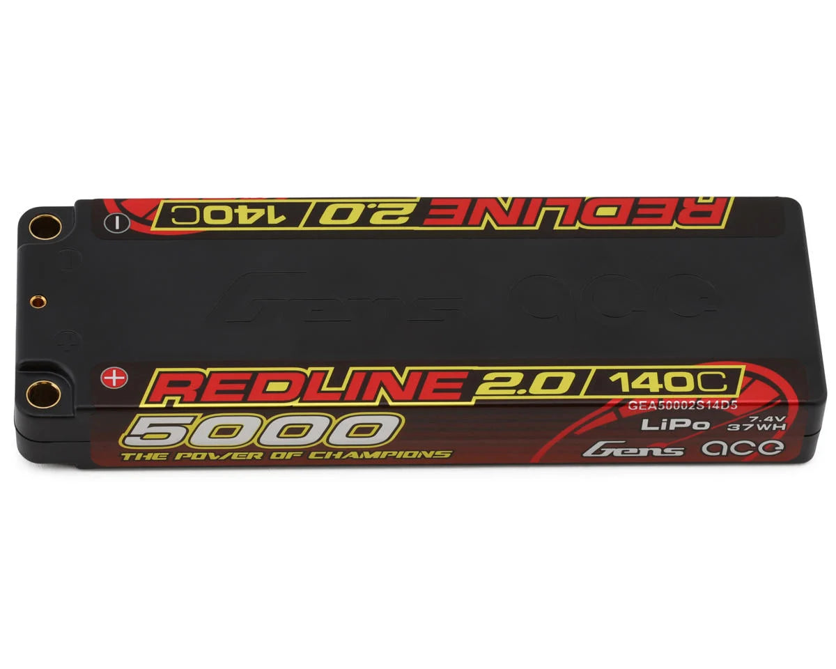Gens Ace Redline 2.0 2S LiPo Battery 140C (7.4V/5000mAh) w/5mm Bullets GEA50002S14D5