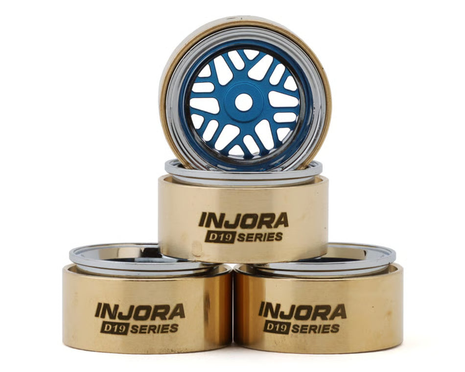 Injora 0.7" D19 ModuWheel Brass & Aluminum Micro Crawler Beadlock Wheels (Blue) (4) (8.4g ea) (-2mm Offset) (Ascent-32)