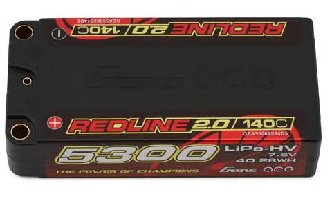 Gens Ace Redline 2.0 2S Shorty LiHV Battery 140C (7.6V/5300mAh) w/5mm Bullets