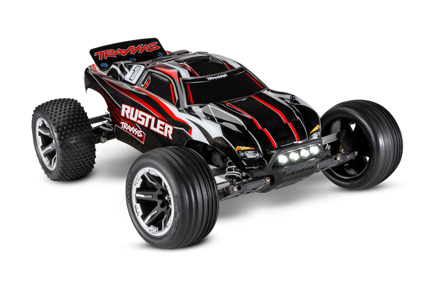 TRAXXAS RUSTLER WITH LED LIGHTS BLACK-RED