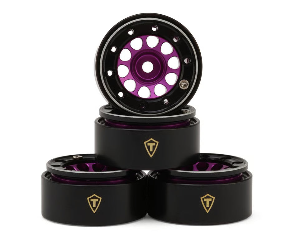 Treal Hobby Type E 0.7" Aluminum Micro Crawler Beadlock Wheels (Purple) (4) (9.5g ea) w/Brass Rings