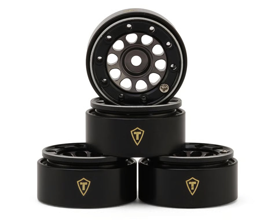 Treal Hobby Type E 0.7" Aluminum Micro Crawler Beadlock Wheels (Titanium) (4) (9.5g ea) w/Brass Rings