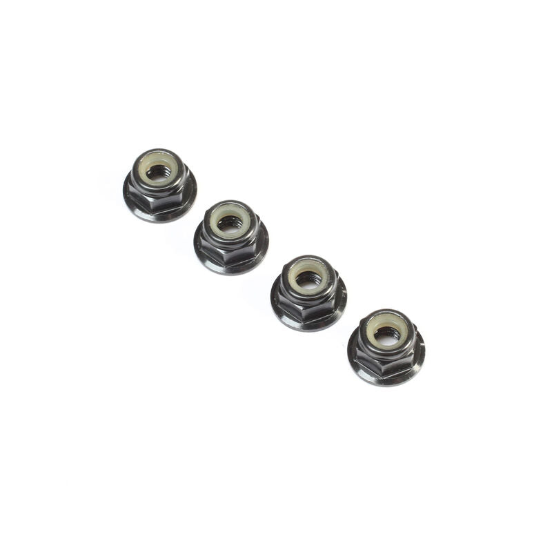 TLR Black Alum Flanged Locknut, M4 x 0.7mm x 7mm (4) TLR236009