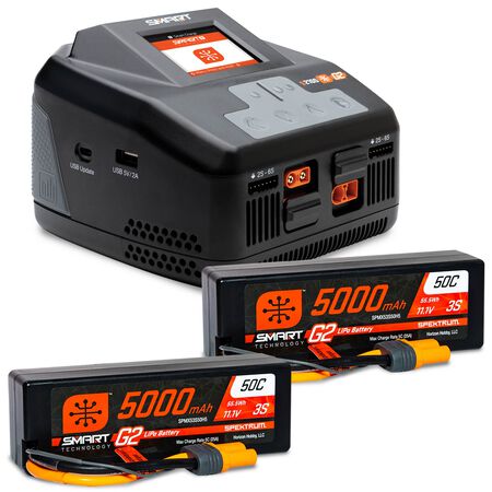 SPEKTRUM Smart Powerstage 6S Surface Bundle: 5000mAh 3S LiPo Battery, IC5 (2) / S2100 Charger SPMXPSS650