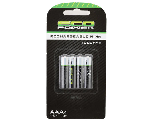 EcoPower High Power Rechargeable AAA NiMH Batteries (4) (1.2V/1000mAh) (Mini-Z)