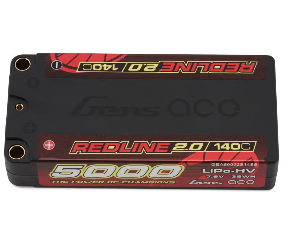 Gens Ace Redline 2.0 2S LiPo Battery 140C (7.4V/5000mAh) w/5mm Bullets GEA50002S14D5