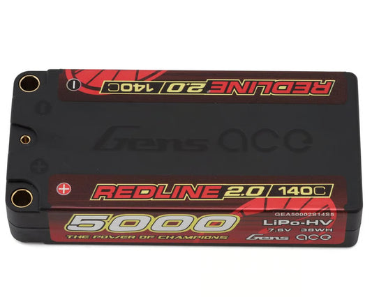 Gens Ace Redline 2.0 2S LiPo Battery 140C (7.4V/5000mAh) w/5mm Bullets GEA50002S14D5