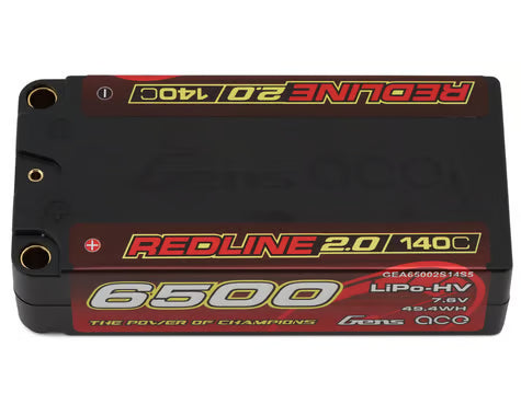 Gens Ace Redline 2.0 2S Shorty LiHV Battery 140C (7.6V/6500mAh) w/5mm Bullets