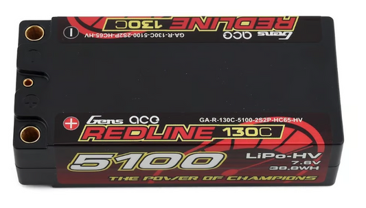 Gens Ace Redline 2s Shorty LiHV LiPo Battery 130C w/5mm Bullets (7.6V/5100mAh)