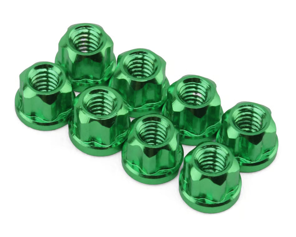 Hot Racing Axial SCX30 Aluminum 2mm Flange Wheel Nuts (Green) (8)