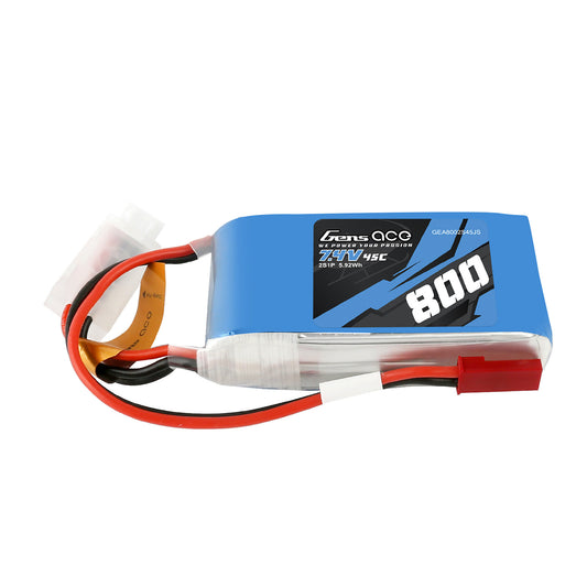 GENS ACE 7.4V 800mAh 2S 45C LiPo: JST GEA8002S45JS