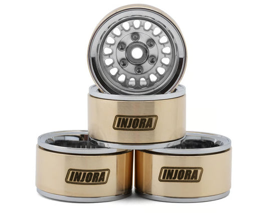 Injora 1.0" ModuWheel Brass & Aluminum Micro Crawler Beadlock Wheels (Silver) (4) (21g ea) (-4.4mm Offset)