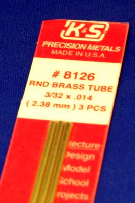 KS8126 K&S Metals Round Brass Tube, 3/32" x 12" 1pc