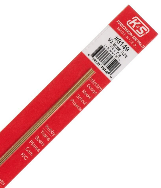 KS8149 K&S Metals Square Brass Tube, 1/16" x 12"  1pc