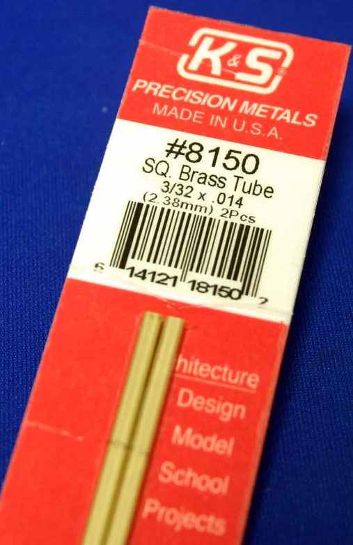 KS8150 K&S Metals Square Brass Tube, 3/32" x 12"