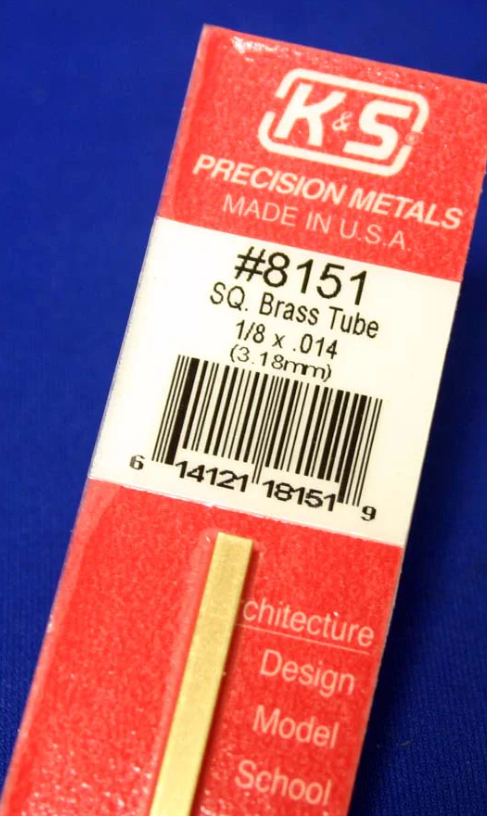 KS8151 K&S Metals Square Brass Tube, 1/8" x 12"