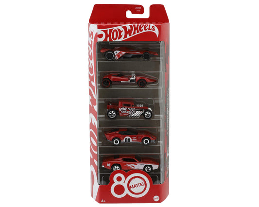 Mattel 1/64 Hot Wheels Mattel 80th Anniversary Ruby Red Edition 5-Pack Set
