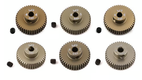 Yeah Racing Hard Coated 64P Aluminum Pinion Gear Set (41, 42, 43, 44, 45, 46T) (3.17mm Bore)