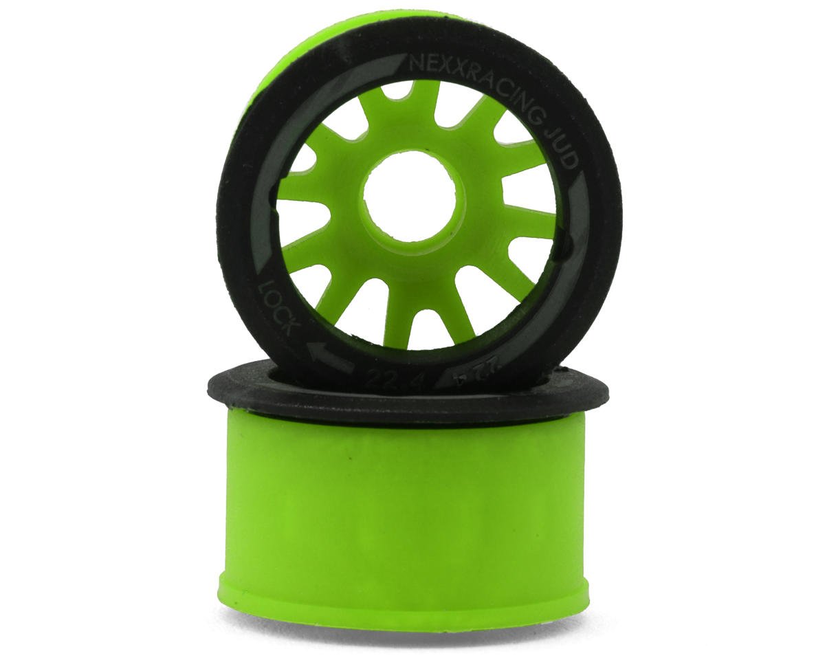 NEXX Racing Mini-Z RWD "JUD" EVO Rear Threaded Side-Wall Carbon Fiber Rims (1mm Offset) (Green) (2)