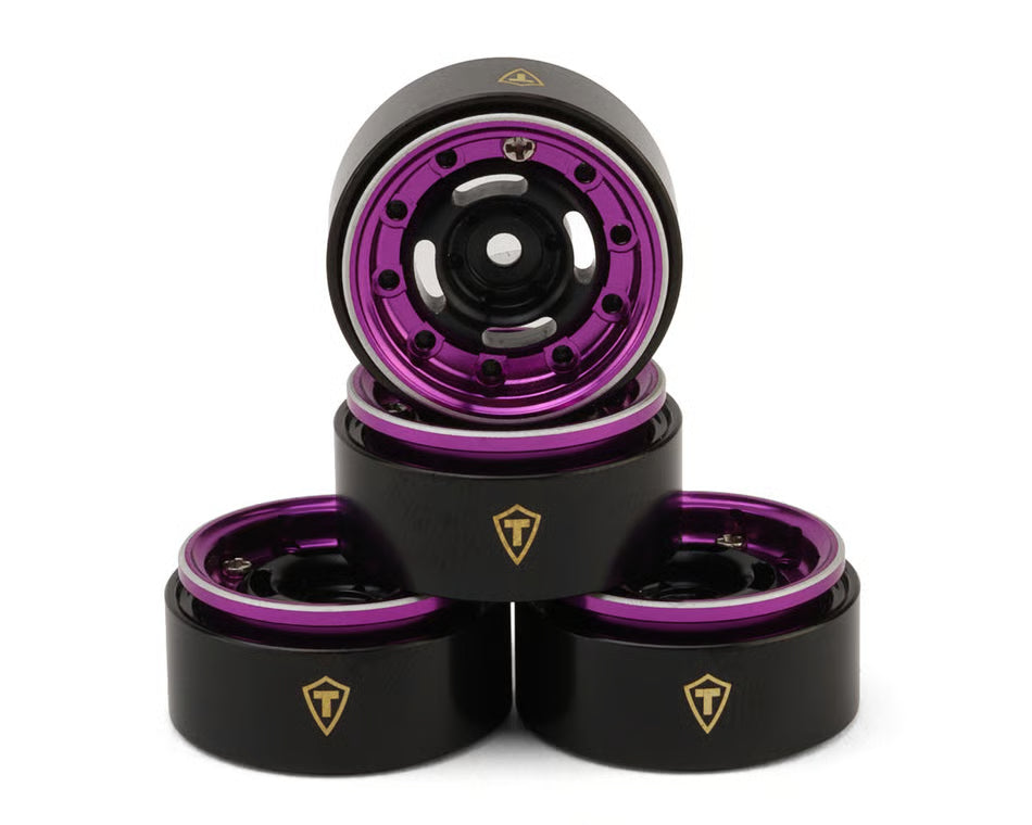 Treal Hobby Type-F 0.7" Aluminum Micro Crawler Beadlock Wheels (Purple) (4) (9.5g ea) w/Brass Rings