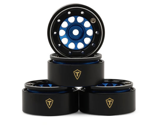 Treal Hobby Type E 0.7" Aluminum Micro Crawler Beadlock Wheels (Blue) (4) (9.5g ea) w/Brass Rings