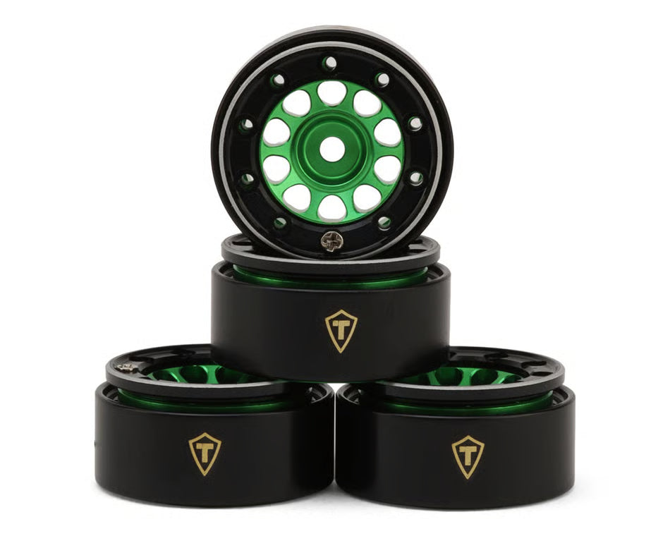 Treal Hobby Type E 0.7" Aluminum Micro Crawler Beadlock Wheels (Green) (4) (9.5g ea) w/Brass Rings