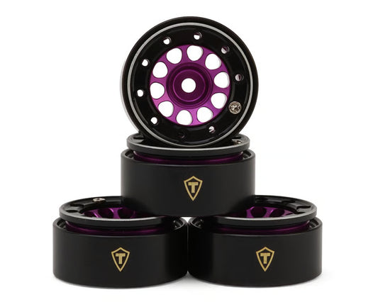 Treal Hobby Type E 0.7" Aluminum Micro Crawler Beadlock Wheels (Purple) (4) (9.5g ea) w/Brass Rings